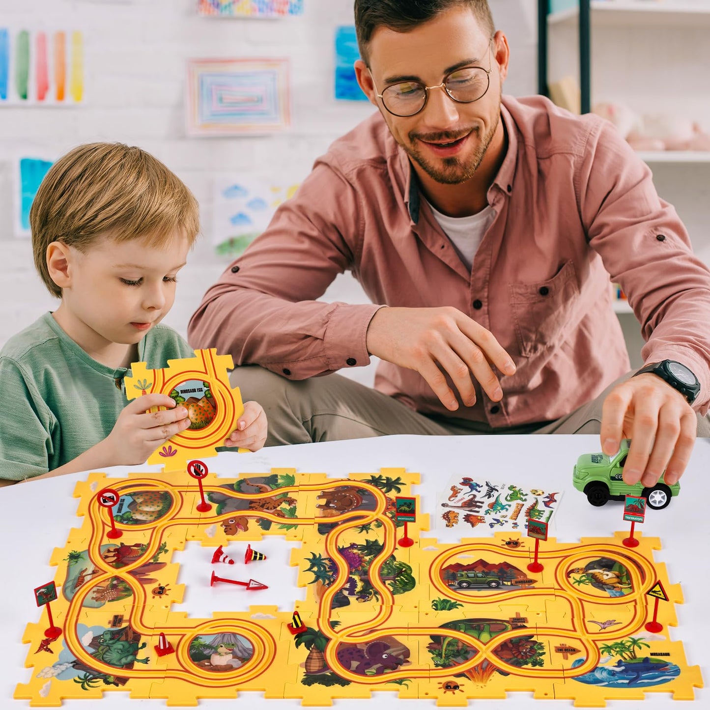 25Pcs Puzzle Racer Kids Car Track Set Dinosaur Themed Series, Puzzle Track Car Play Set, Rail Car Puzzle Track, Kids Car Track,