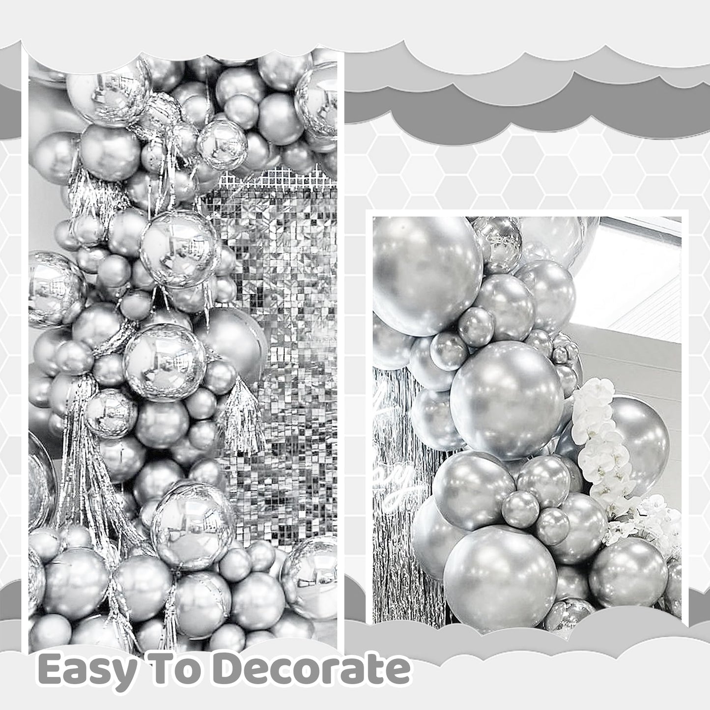 170 Pieces Silver Balloons Silver Metallic Balloons Silver Balloon Arch Kit Silver Balloon Garland For Silver Birthday Wedding G