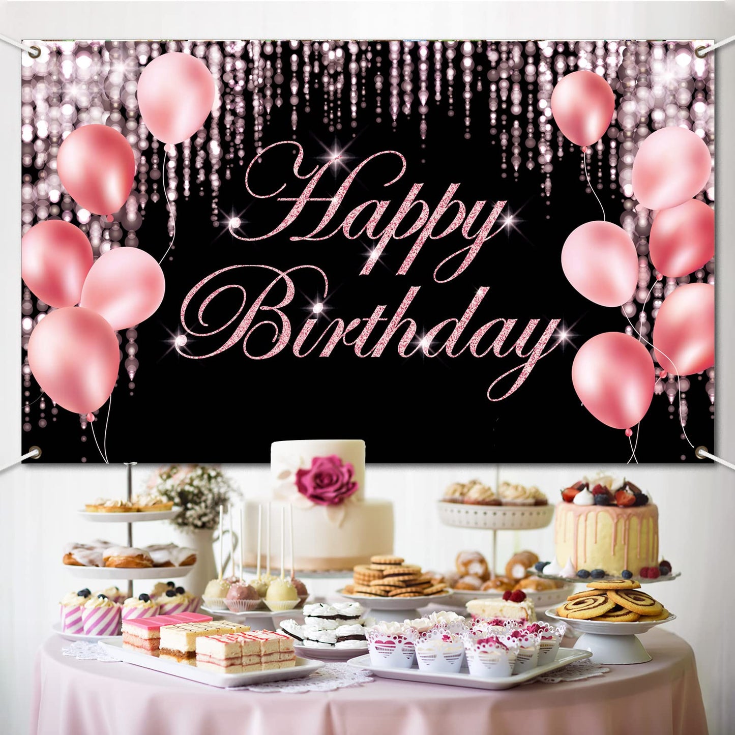 Pink Happy Birthday Decoration Pink Birthday Banner Backdrop Large Happy Birthday Yard Sign Background It'S My Birthday Backdrop Baby Shower Party Indoor Outdoor Decorations Supplies For Women Girls