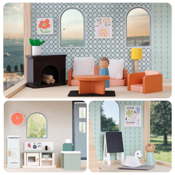 Pairpear Wooden Dollhouse Furniture Set,56 Pieces Doll Furnitures With 5 Room Kits Play Fingers,Doll House Miniature Furniture Pretend Play Toys Gift For Toddler Boys And Girls 3Y+