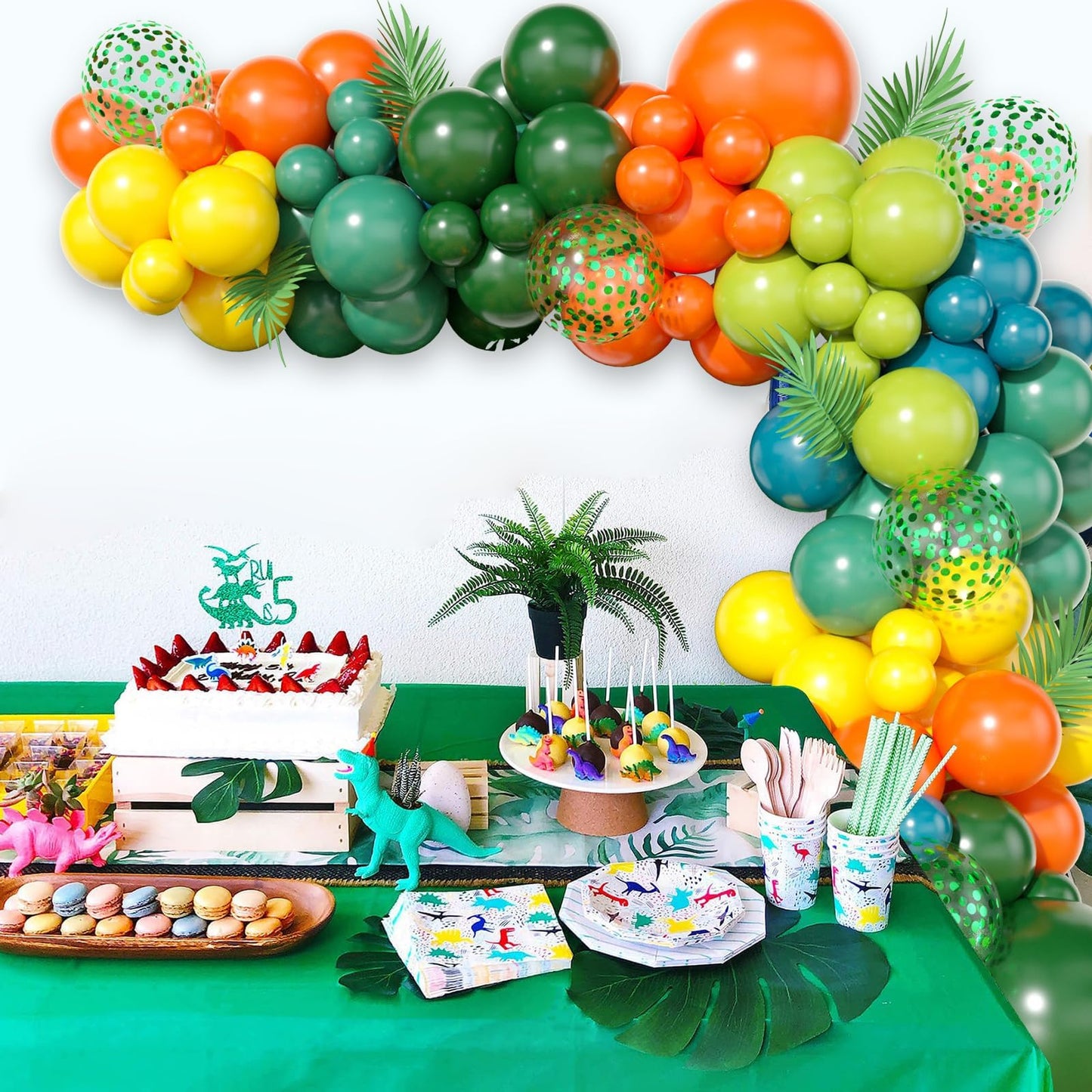 Gresatek Jungle Themed Balloon Garland Arch Kit, Sage Green Orange Yellow Olive Balloons Decorations For Boys Girls Birthday Bab