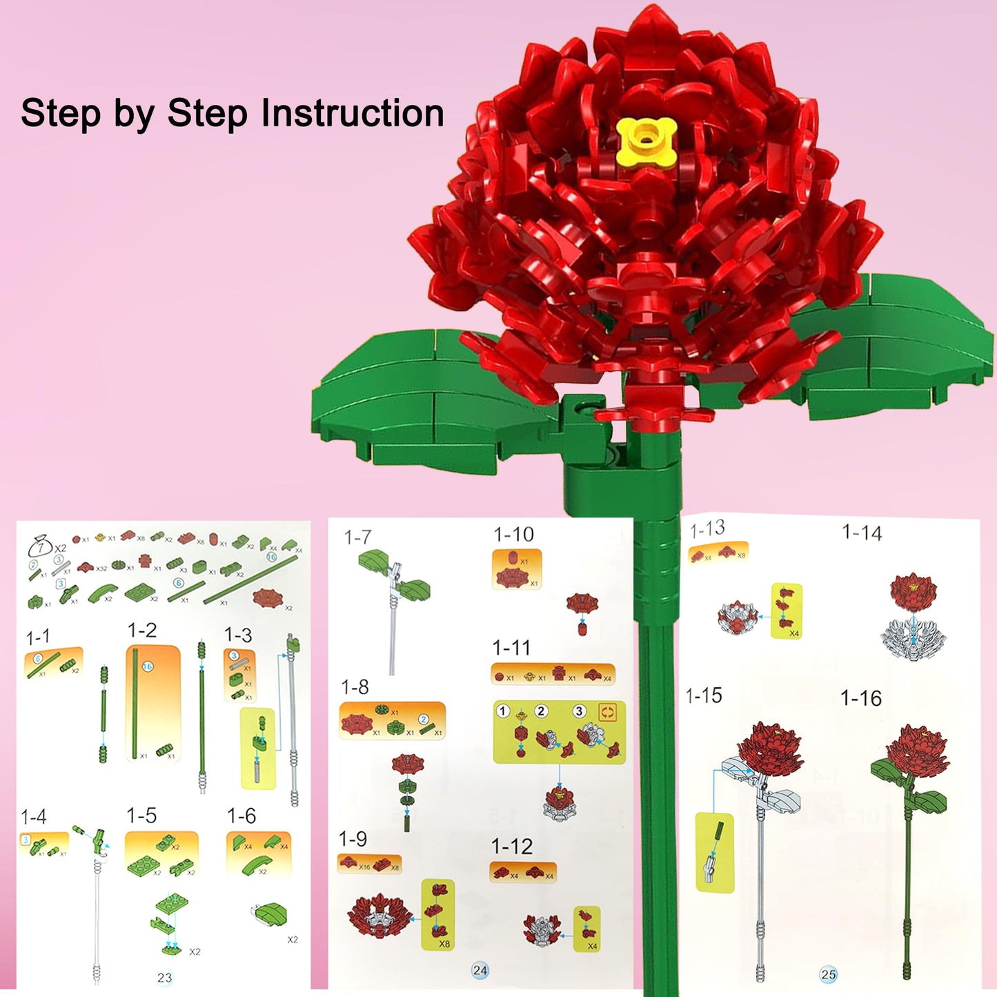 Emannon Flowers Bouquet Building Set, 12 Artificial Flowers 1064 Pcs Bricks Blocks Toy For Adults & Kids, Botanical Collection G
