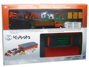 New Ray Kubota Farm Vehicles With Machine Shed Set