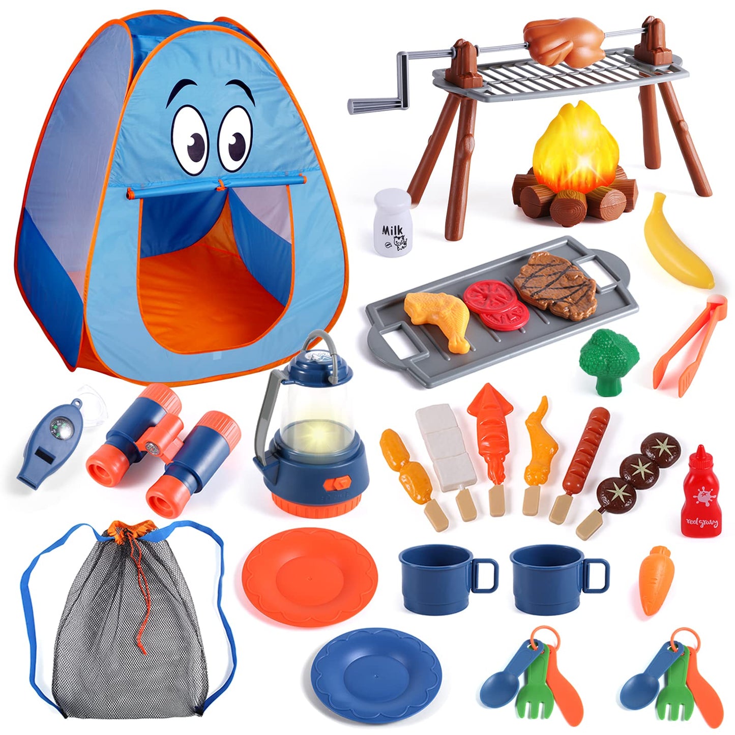 Kids Camping Set With Tent For 2 Toddlers-Kids Camping Toys For Kids 3-5 With Pop Up Play Tent-Indoor Outdoor Pretend Camping Toys
