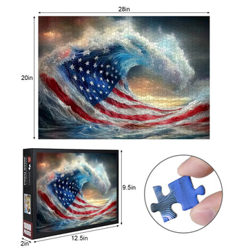 1000pcs American Flag Wave Paper Puzzle - Large Puzzle Toy mature-themed Game Gift - Family Interactive Game Puzzle DIY Home Decoration Brain Challenge Gift