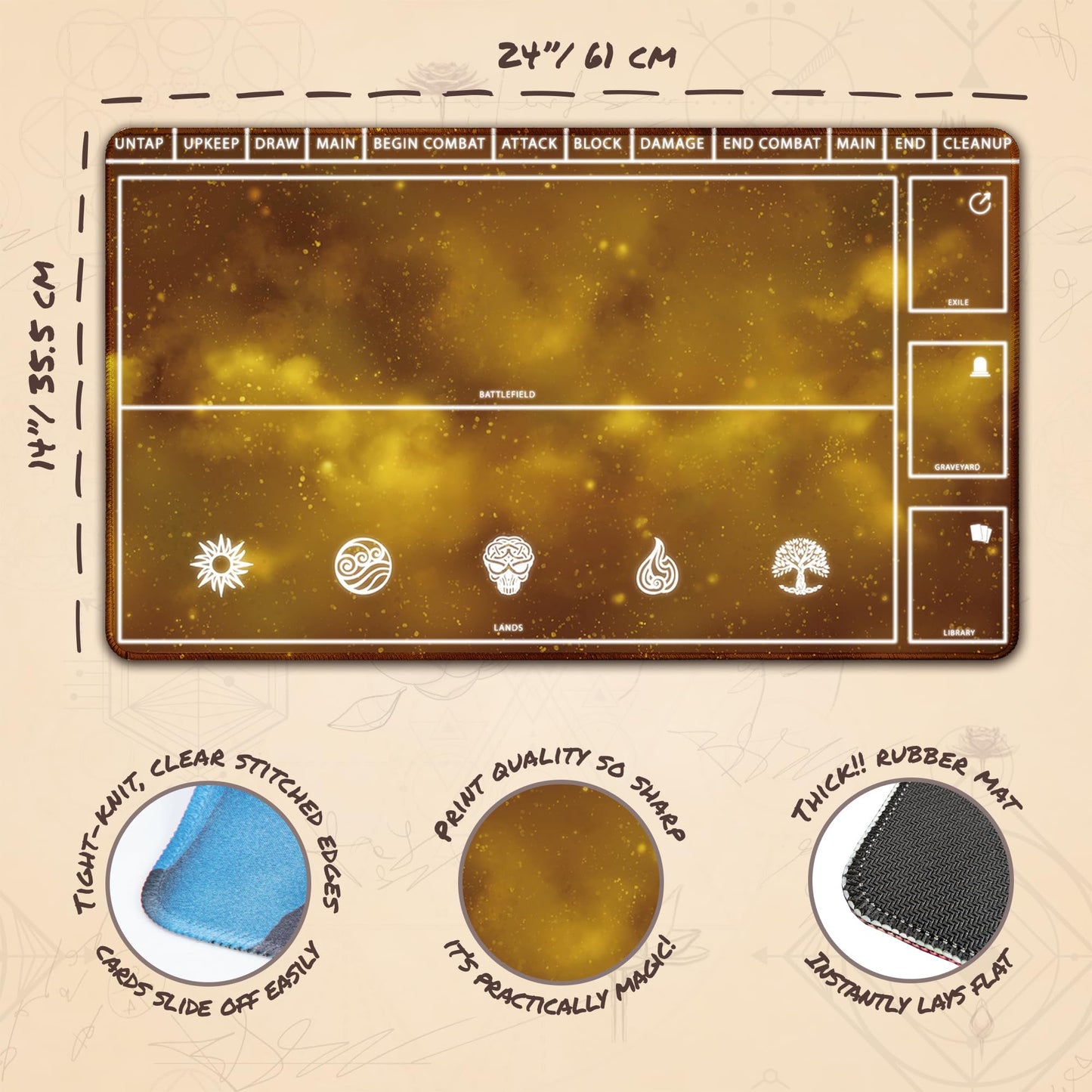 Paramint Cosmic Yellow Playmat With Zones (Stitched) - Mtg Playmat - Compatible With Magic The Gathering Playmat - Play Mtg, Yug