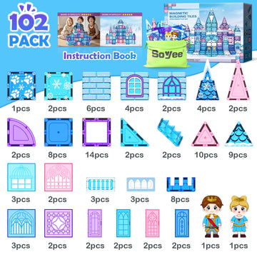 Magnetic Tiles 102pcs Princess Kids Toys Magnetic Building Blocks 3 4 5 6 7 8 Year Old Girl Gifts Girls Toys Age 4-5 6-8 9-12