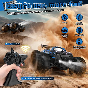 Hielse Remote Control Car, All-Terrain Remote Control Truck for Boys, Rechargeable Rc Truck with LED, 1:20, 10KM/H, 2 Motors, 2.