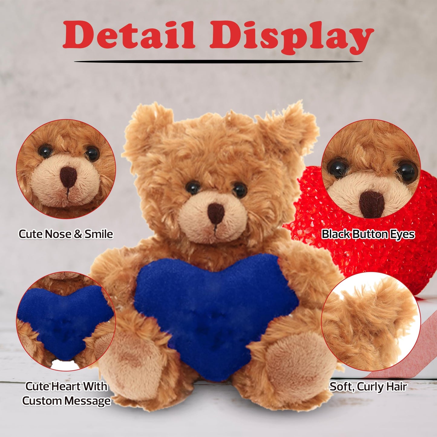 Plushland Mocha Teddy Bear With Customized Message On Embroidered Heart, Mocha Teddy Bear Stuffed Animal - Valentine Personalize