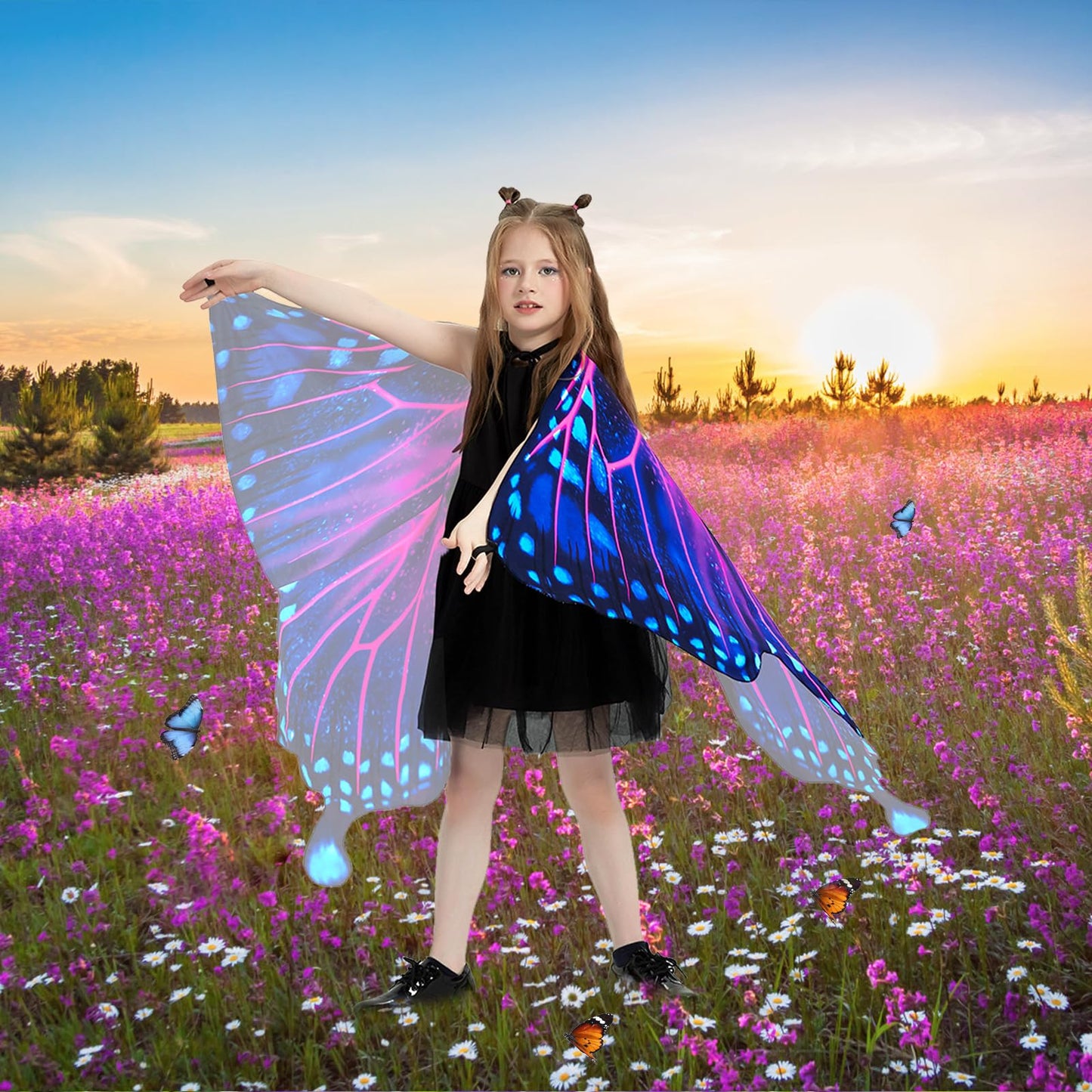 Whiteuniqoon Butterfly Costume Halloween Costumes For Girls Kids, Butterfly Wings Costume Cape Shawl For Girls Fairy Wing (001)