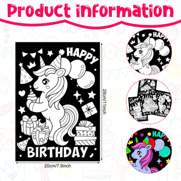 Zhanmai 30 Pcs Happy Birthday Crafts Birthday Party Favor Color Your Own Cake Balloon Unicorn Posters Coloring Crafts Bulk for C