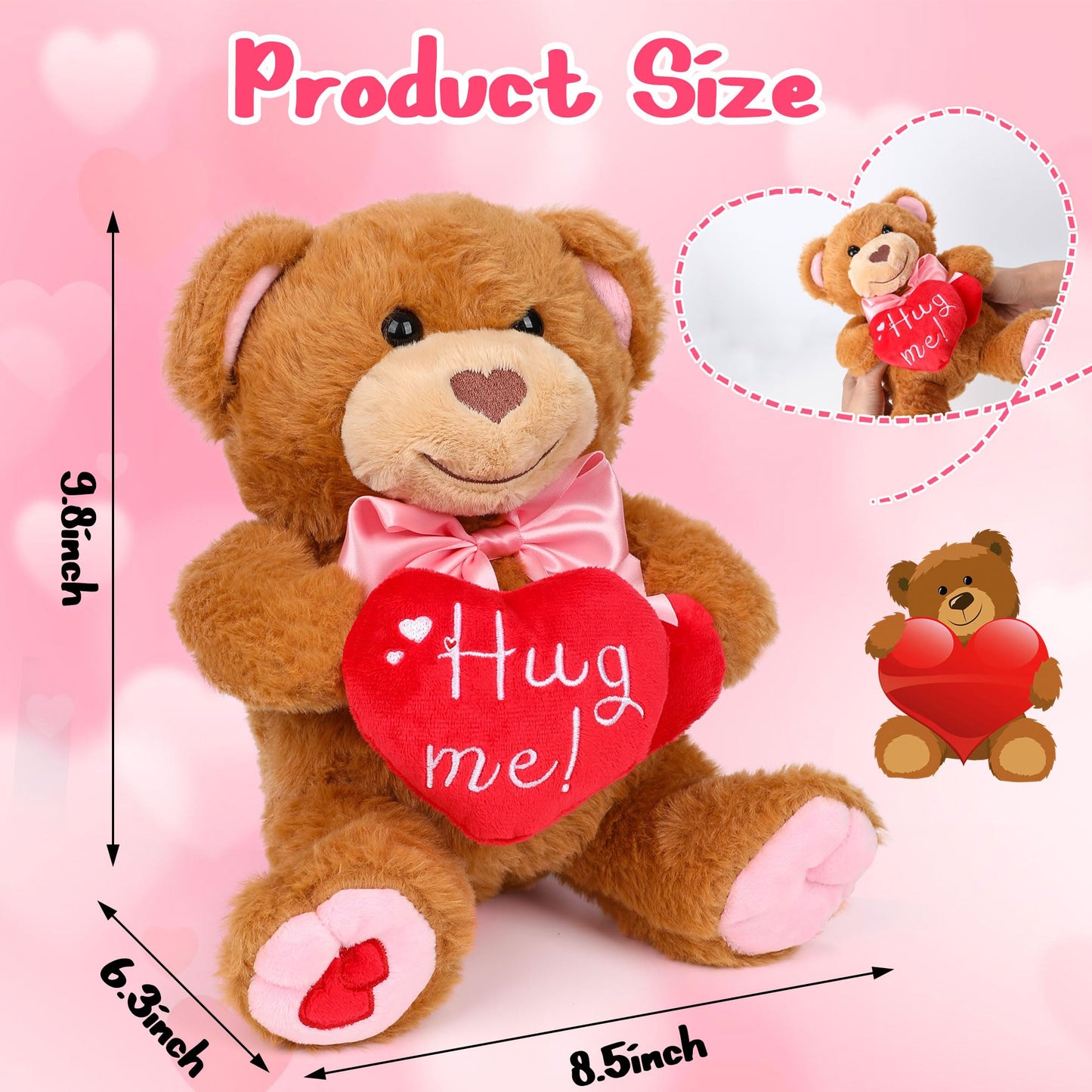 Bear Plush With Red Heart, 10 Valentines Day Bear Stuffed Animal, Cute Bear Plush Toy With Bow Sweet For Girlfriend Boyfriend
