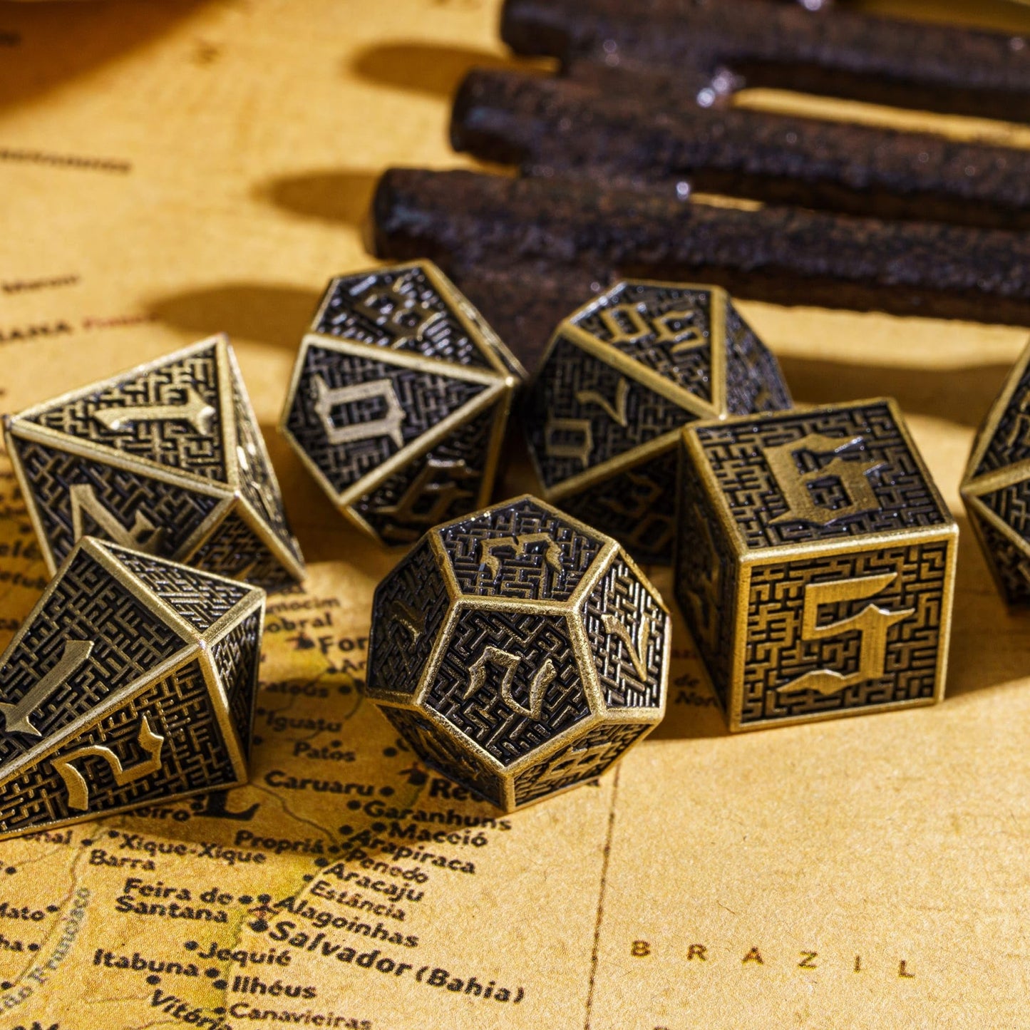 UDIXI Polyhedral Dice Set D&D, 7PCS Maze Carved Metal DND Dice RPG Dice Ancient Bronze for MTG Dungeons and Dragons Role Playing