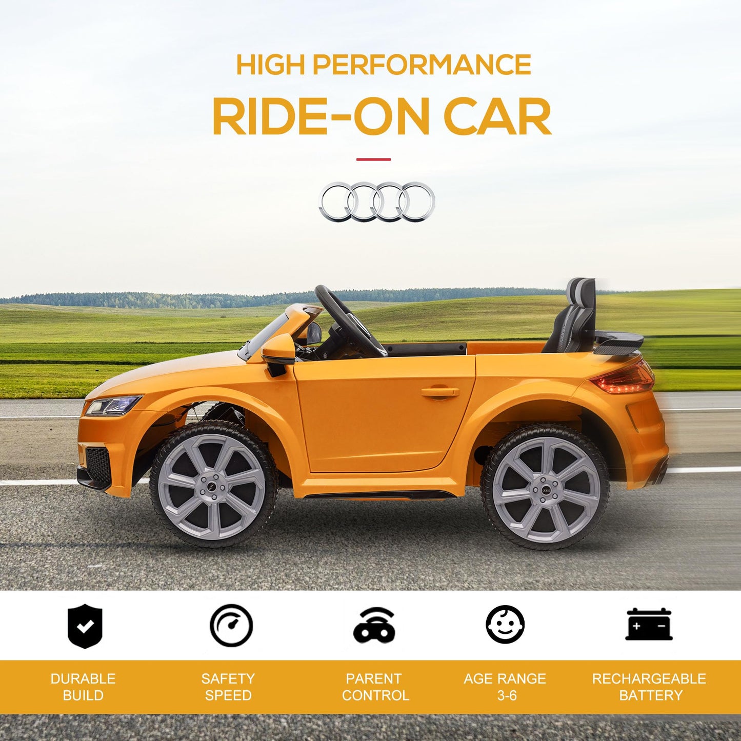 Aosom 6V Kids Electric Ride On Car, Licensed Audi Tt Rs With Suspension System And Remote Control, Horn, 5 Songs, Lights, Mp3 Pl