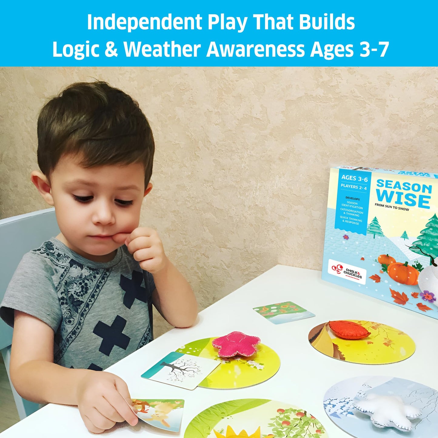 Chalk and Chuckles Season Wise Board Game - Early Learning Preschool Educational Toy for Kids Ages 3-6 | Learn About Seasons, So