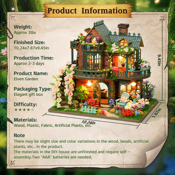 DIY Miniature House Kit Book Nook Kit for mature-themed 3D Wooden Puzzles Dollhouse Kit with LED Light Mini Building Kit Craft Kit for Teen to Build (Elven Garden)