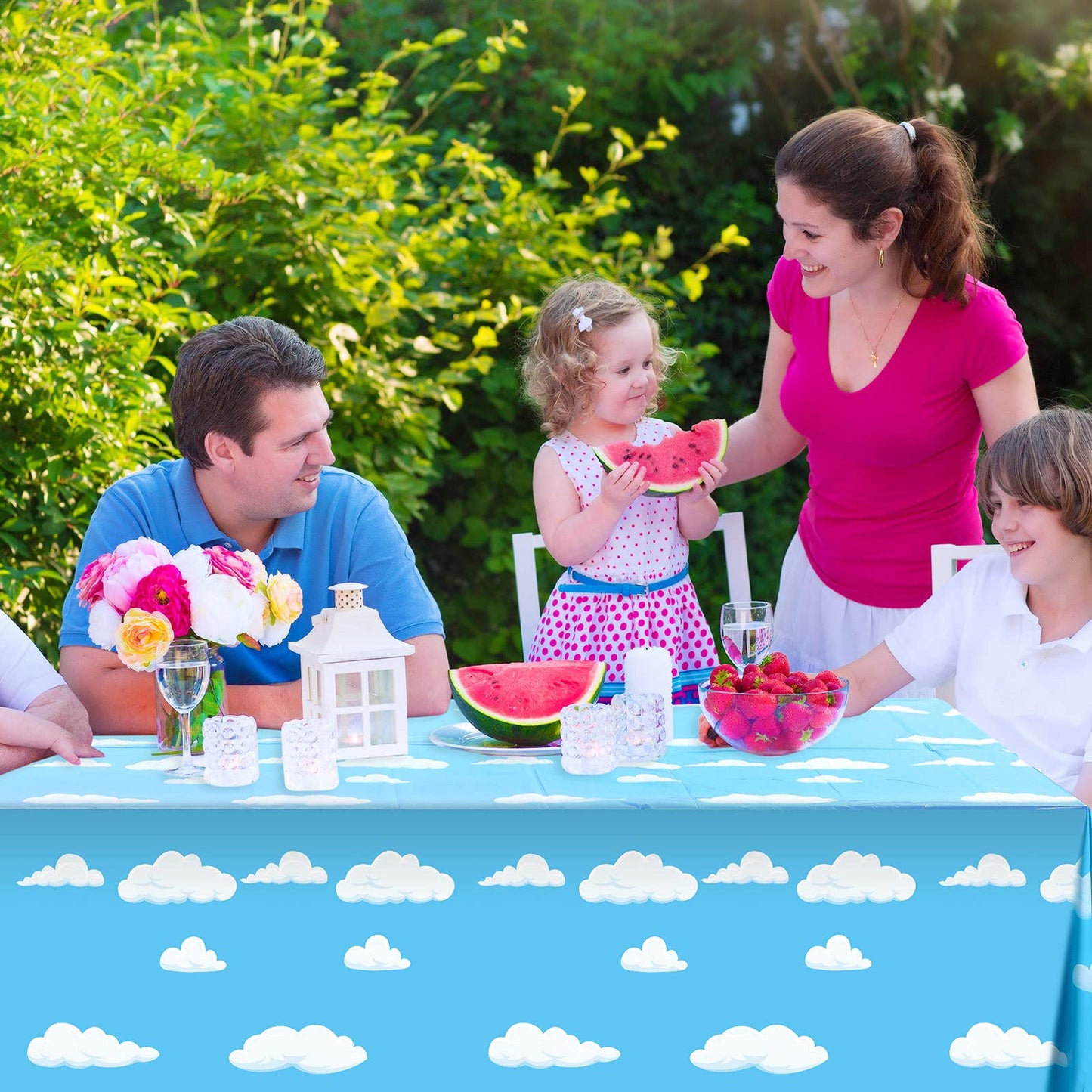Blue Sky White Clouds Birthday Party Supplies Cartoon Story Tablecloth Party Table Cover Cartoon Table Banner For Baby Kids Shower Birthday Party Decorations, 54 X 108 Inch(4)