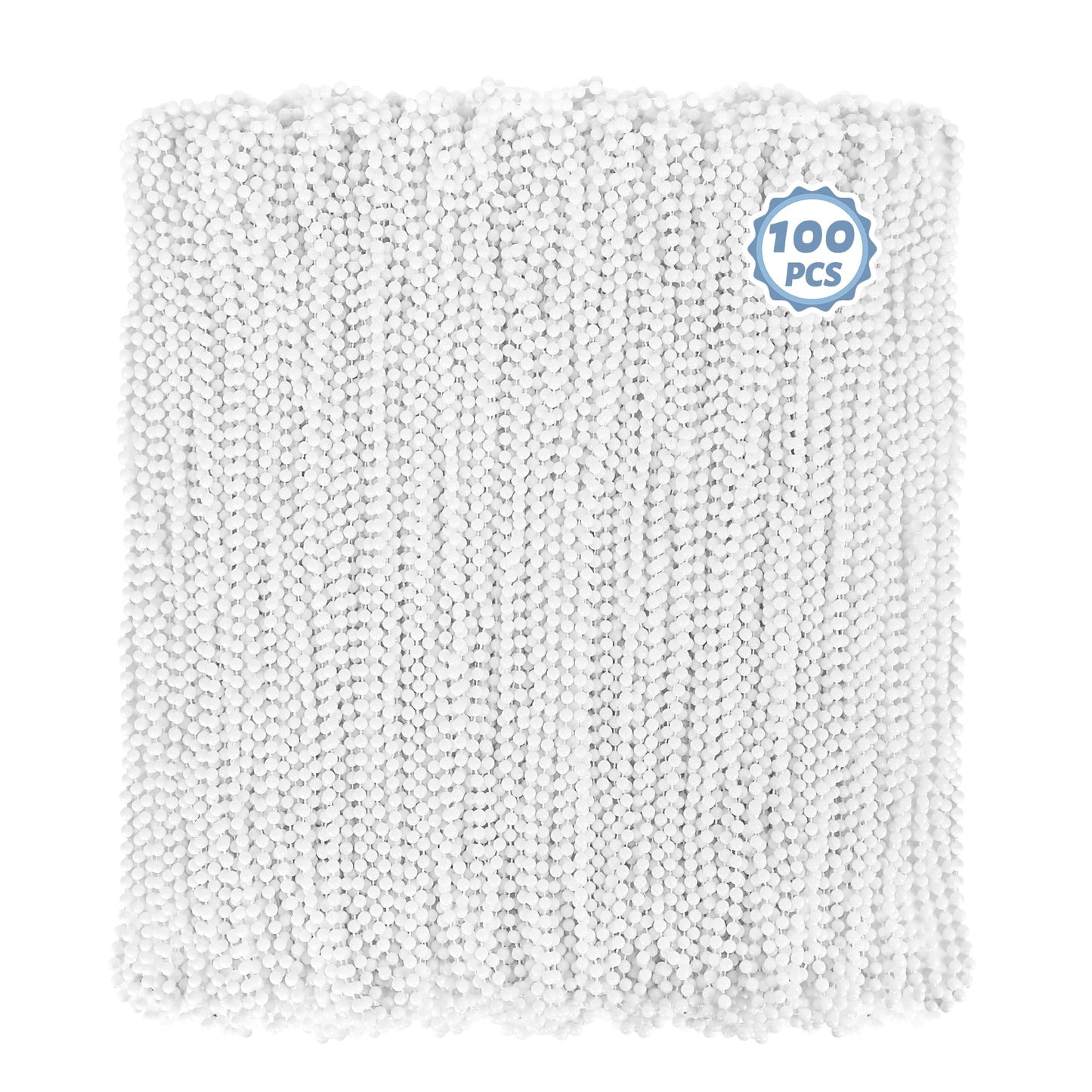 100 PCS White Mardi Gras Beads Bulk, 33'' Mardi Gras Beads Necklaces, Round Beaded Accessories Set Parade Throw Beads Accessorie