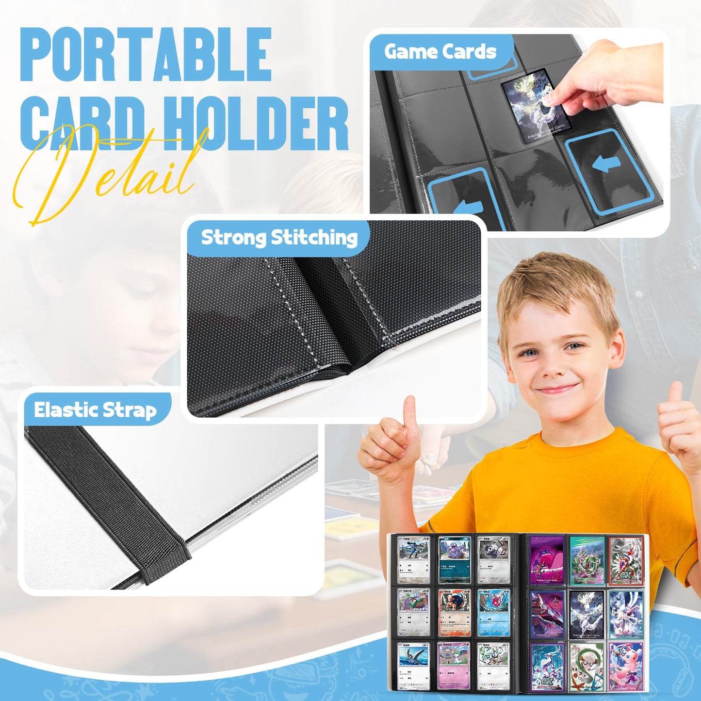 Card Binder 9-Pockets Trading Card Binder 20 Pages 360 Card Capacity PU Collection Binder Card Folder for MTG TCG Game Cards & Sports Cards(White)