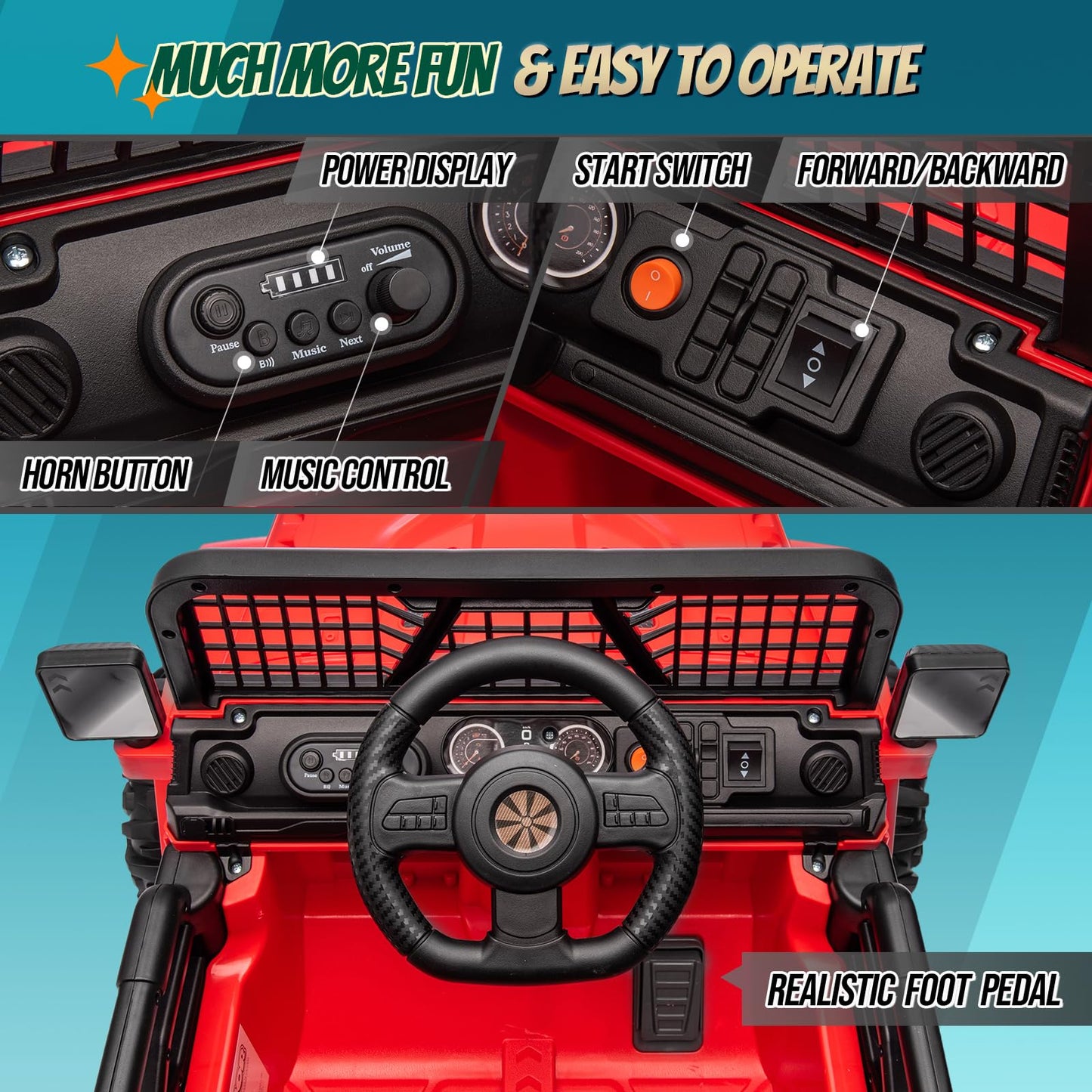 Joymor 12V Kids Ride On Truck With Remote Control, 4 Wheels Battery Powered Kids Car, Electric Play Car With Led Lights/Horn/Remote And Manual Control/3-5 Mph Speed/Gift For Girl Boy (Red)