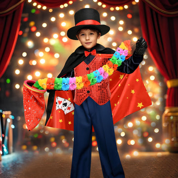 Latocos Kids Magician Costume Boys Girls Magic Kits Accessories Vest Props Change Bag With Zipper Gloves Magician Hat Cape Wand