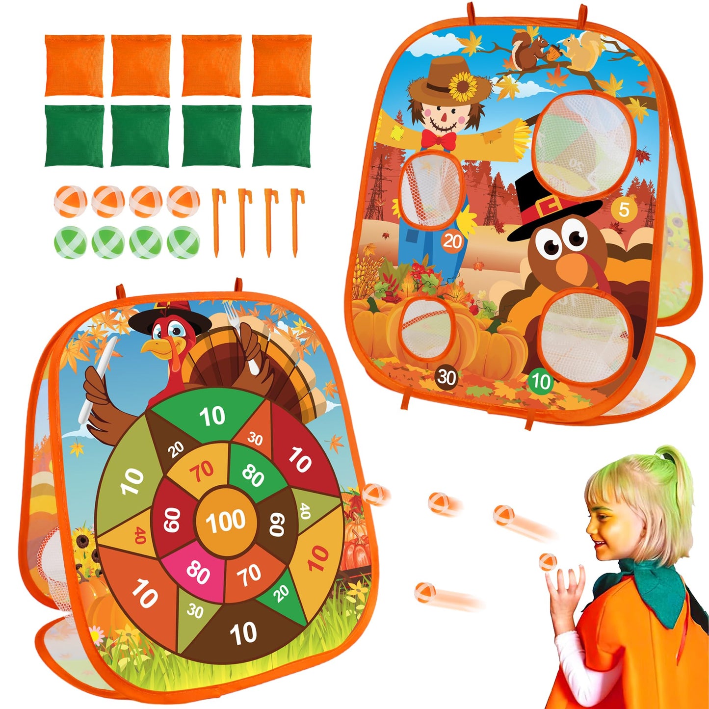 Fall Thanksgiving Bean Bag Toss Games For Kids, Fall Festival Party Games Outdoor Indoor Turkey Dart Board For Kids Carnival Gam