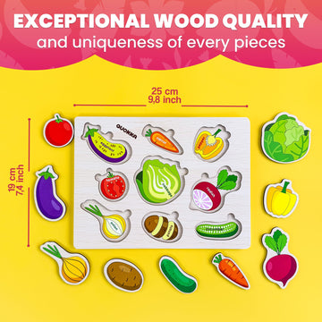 Quokka Wooden Puzzles For Toddlers 1-2 – 4 Set Pegged Puzzles For Kids Ages 1-2 – Veggies Learning Toy For Kids – Gift Realistic Educational Game For Boy And Girl
