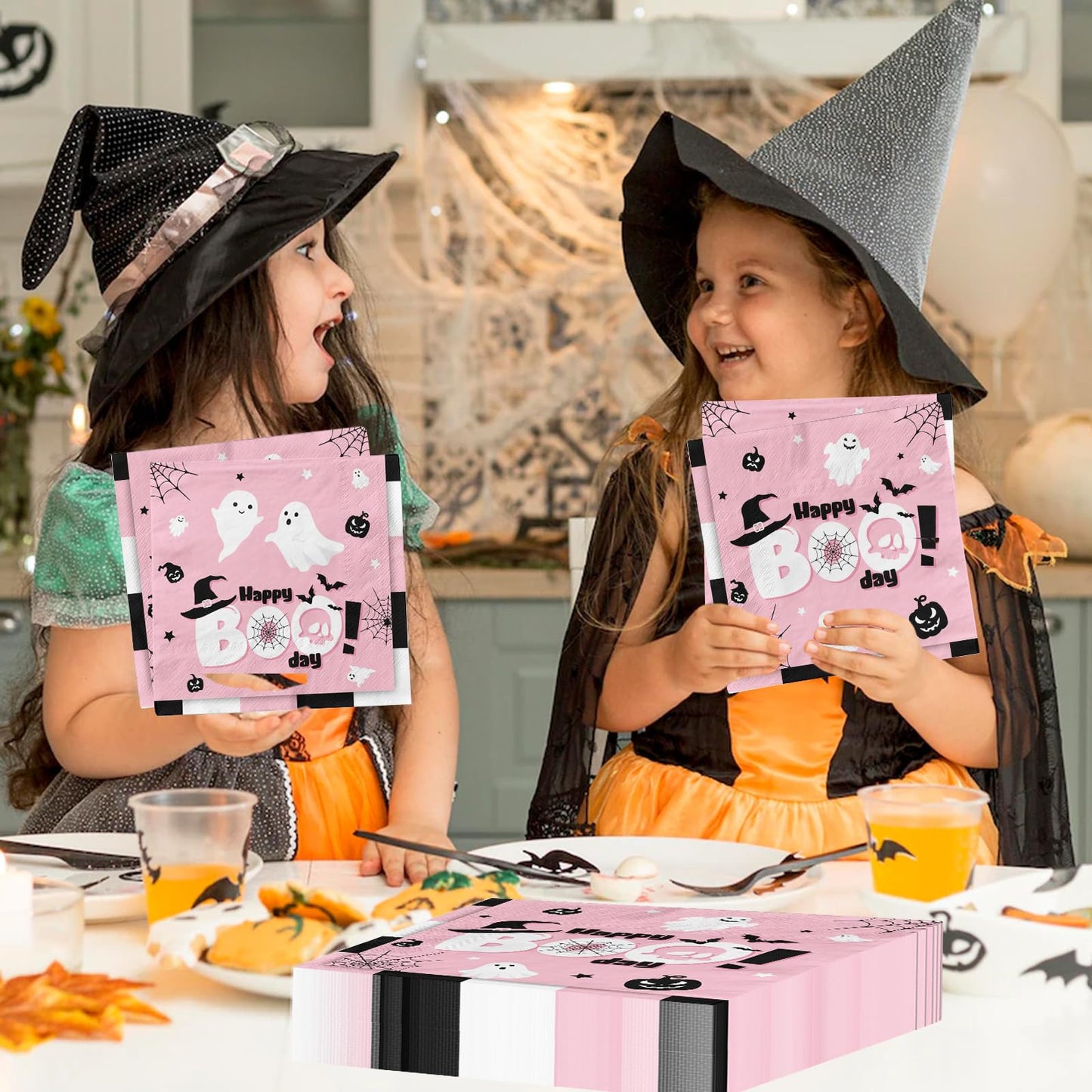 Happy Boo Day Party Napkins, Halloween Party Supplies 40Pcs Pink Happy Boo Day Napkins, Halloween Ghost Disposable Napkins For H