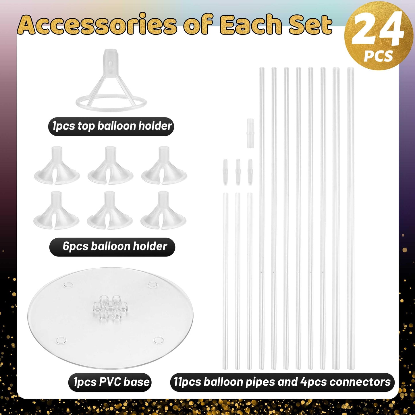 Joyypop 24 Sets Balloon Stand Kit, Balloon Sticks With Base Birthday Graduation Party Decorations Wedding