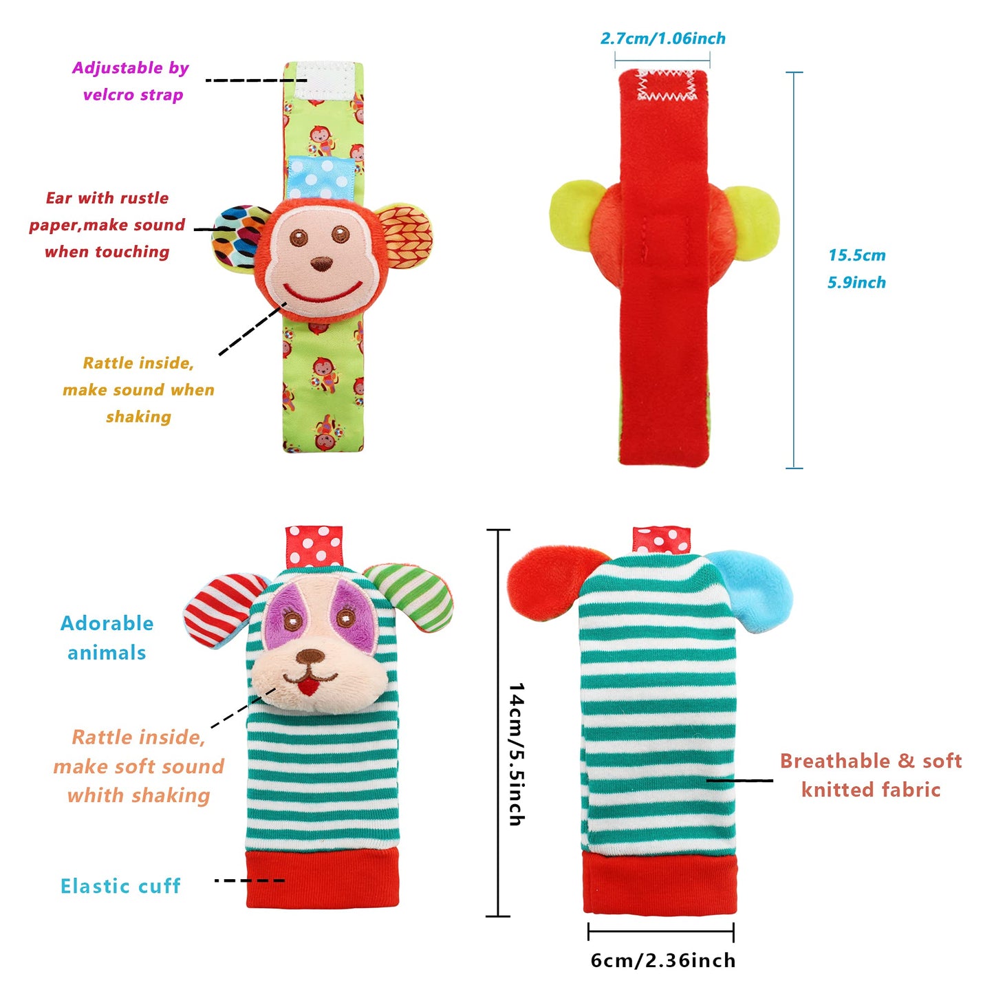 Bloobloomax Wrist Rattles Foot Finder Rattle Sock Baby Toy,Rattle Toy,Arm Hand Bracelet Rattle,Feet Leg Ankle Socks,Activity Rattle Present Gift For Newborn Infant Babies Boy Girl Bebe (5Pcs-E)