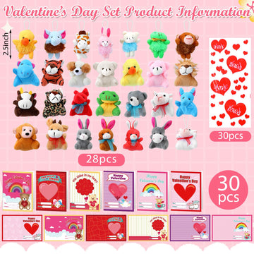 Motionchic 88 Pcs Valentine'S Day Gifts Bulk Mini Plush Stuffed Animals Valentine Cards Valentines Pe Treat Bags For Valentine E
