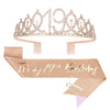 CIEHER 19th Birthday Crown and Sash for Girls, It s My 19 Bday Sash, 19th Birthday Decorations Rose Gold