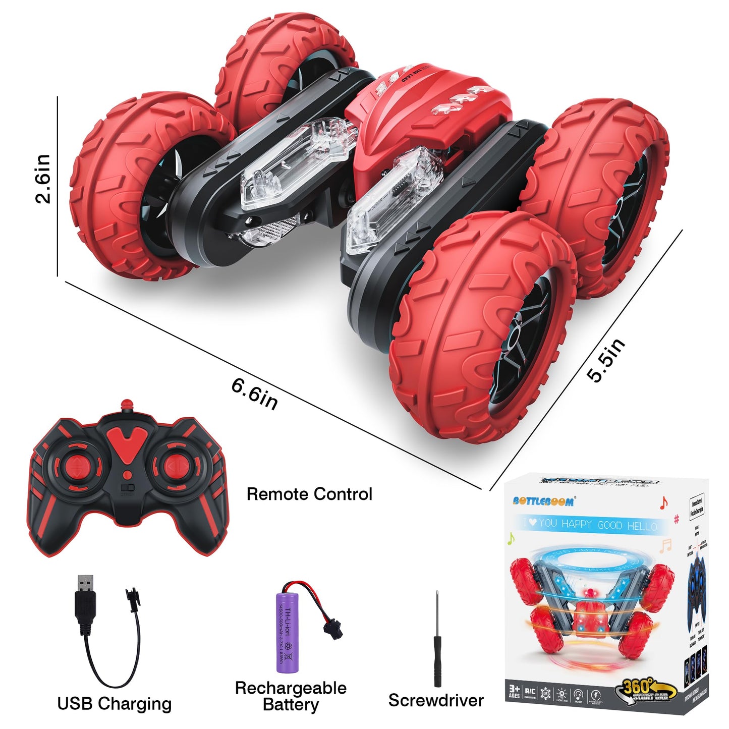 Remote Control Car, RC Stunt Cars with Double Sided 360-degree Flips Rotating Car Kids Toy, 2.4Ghz Rechargeable LED Light Up Let