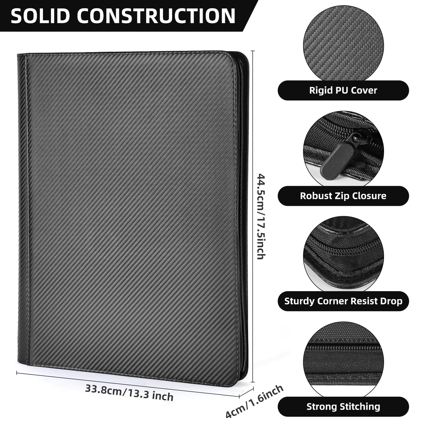 WisOffice Card Binder 1000 Pockets enhanced PU Cover 16 Pocket Trading Card Binder Ringless Side Loading Collection Album Holder for Lorcana MTG TCG Sports&Games Black
