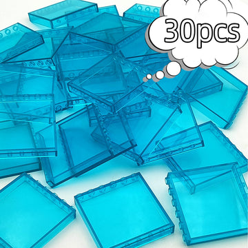 Zhx 30Pcs Clear Transparent Window House Building Brick Toy Classic Flat Plates Pieces And Parts Block Compatible With Major Brands (Blue)