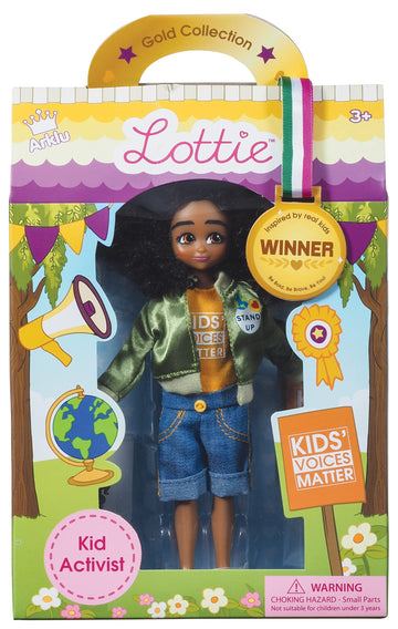 Lottie Kid Activist Doll - Cute Black Cotton Doll Inspired by Mari Copeny - Green - Model LT071