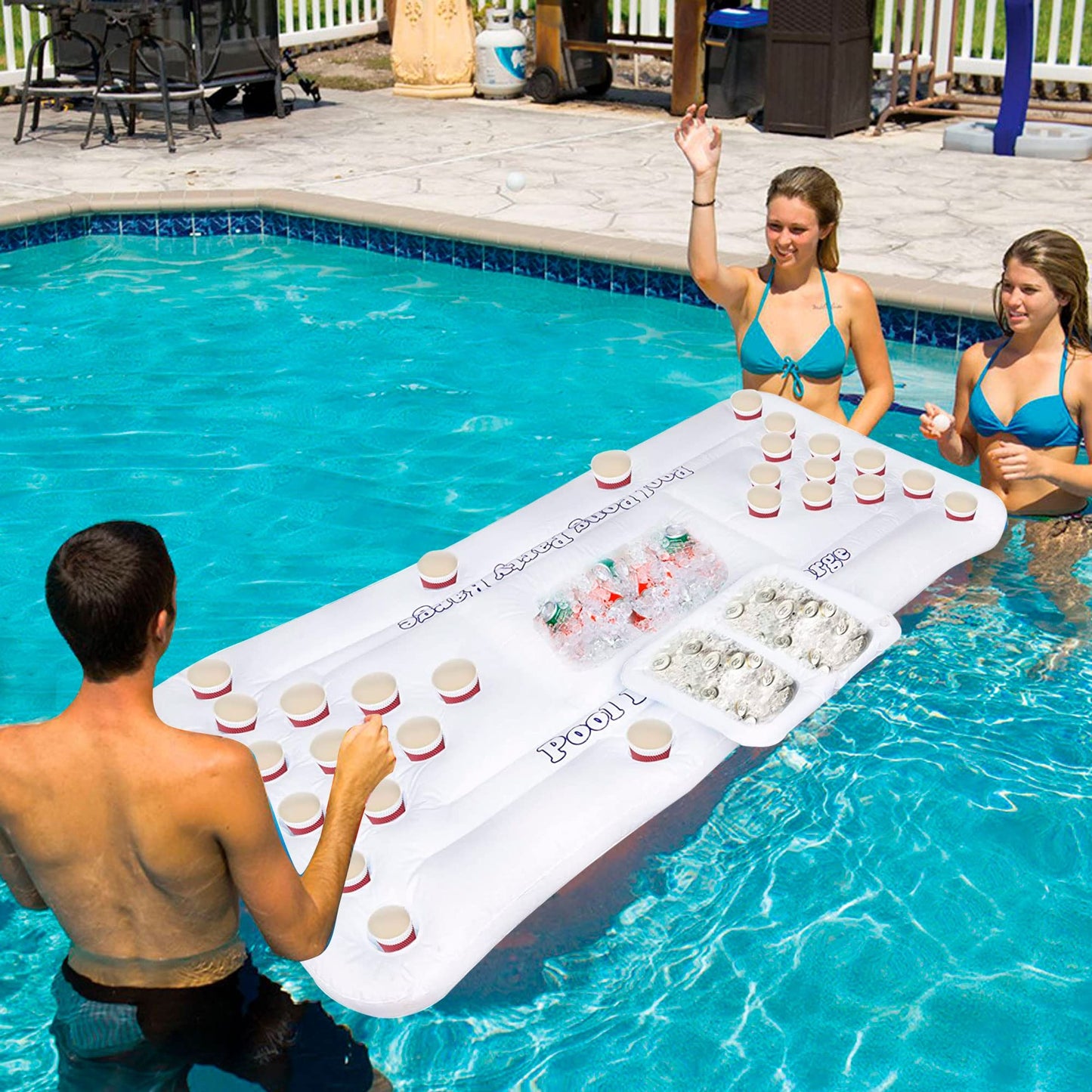 Hourleey 6 Ft Inflatable Pong Game Table For Pool Lounge, Floating Party Barge For Outdoor For Adults Soft Pool Party Toys