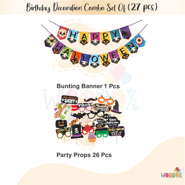 Wobbox Halloween Party Prop Photo Booth Props Diy Kit With Bunting Banner For Party Supplies Featuring Boo Pumpkin Ghost Hallowe