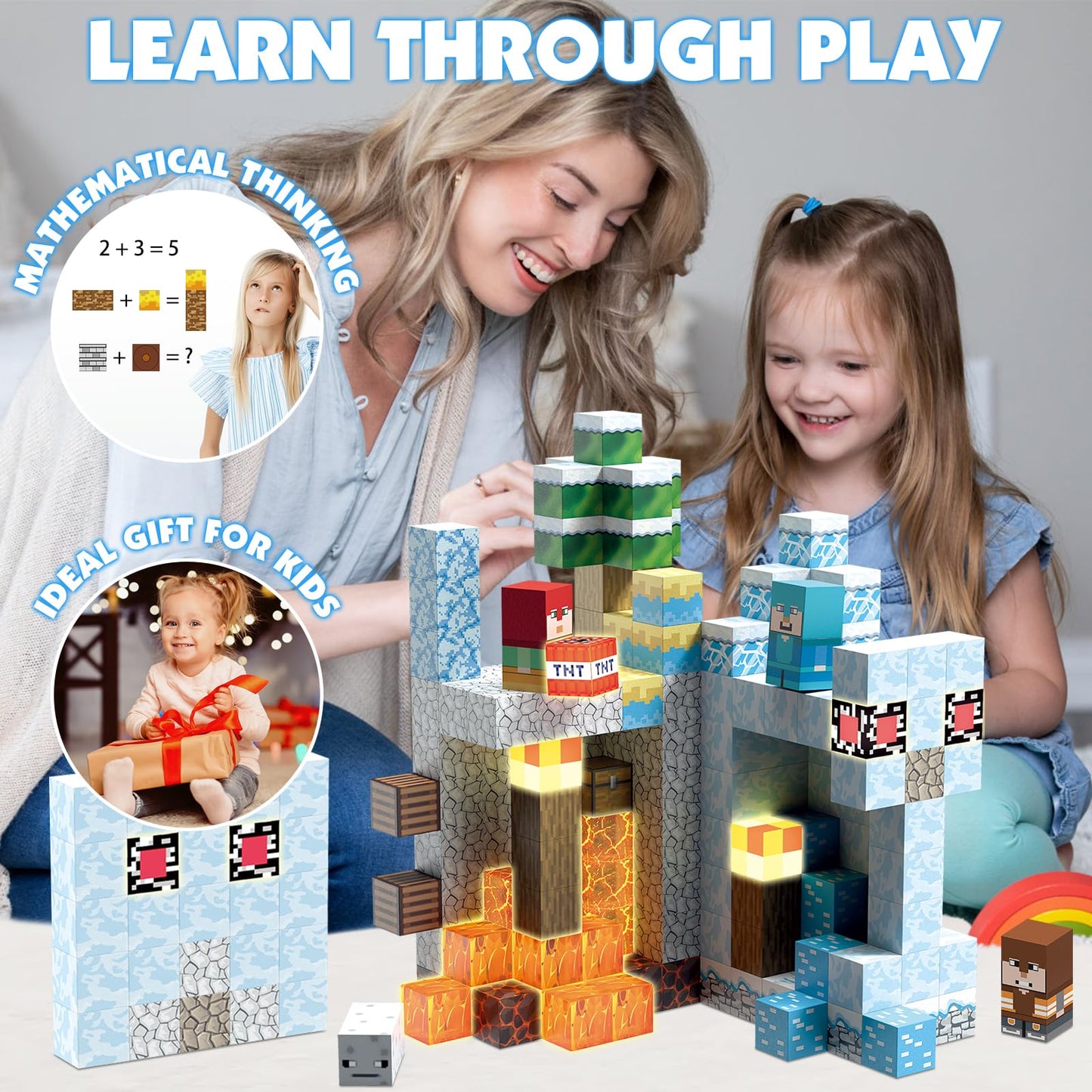 Aidyvoi 200Pcs Magnetic Blocks Building Toys, Light Up Frozen Toy Building Blocks Set Magnet Cubes For Toddlers 3+, Build Frozen