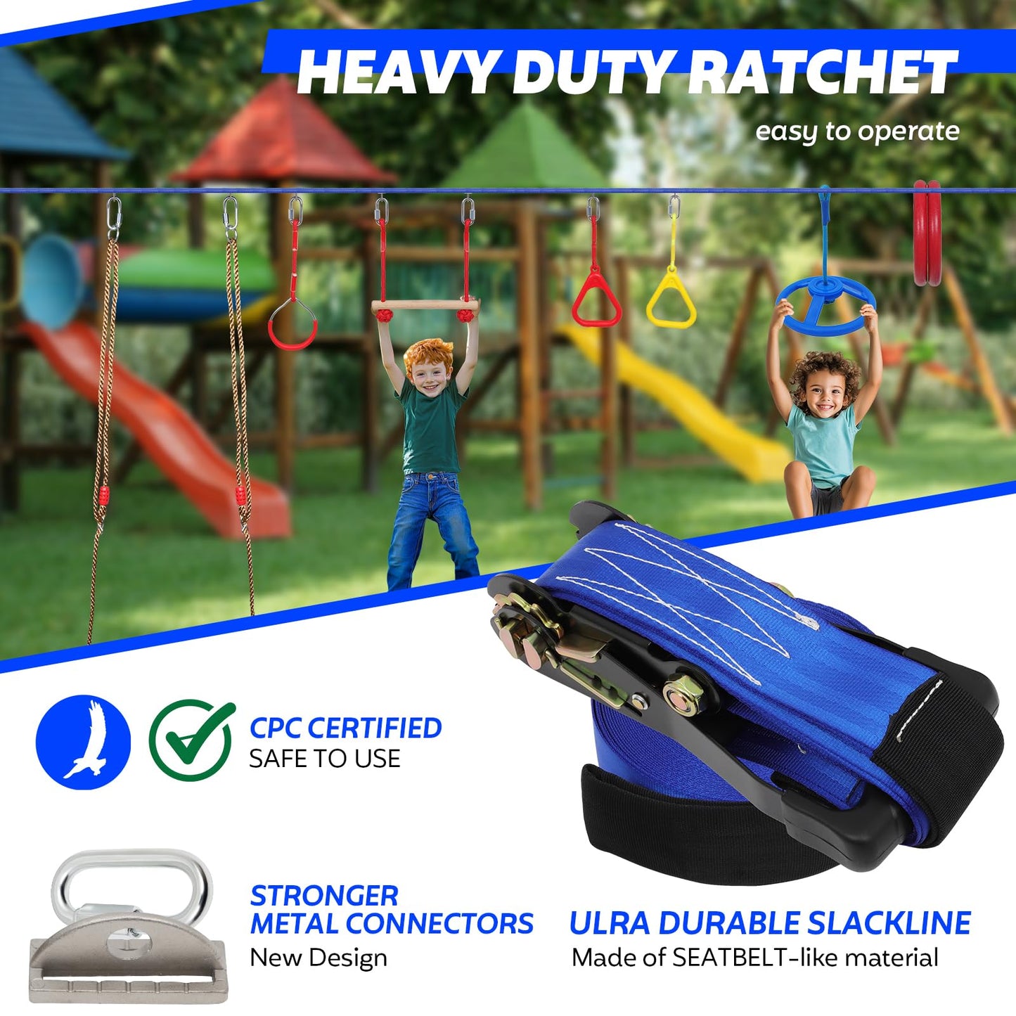 Dollate Ninja Warrior Obstacle Course For Kids - 55Ft, Outdoor Obstacle Course 13 Accessories, Swings, Monkey Bars, Arm Trainers