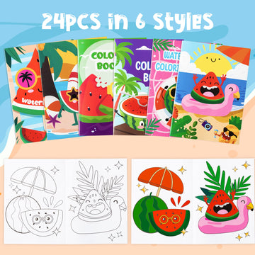 Dvbonike 24Pcs Watermelon Coloring Books - DIY Color-in Pages, Summer Beach Art Supplies for Kids Age 4-8, Perfect Party Favors and Classroom Activities