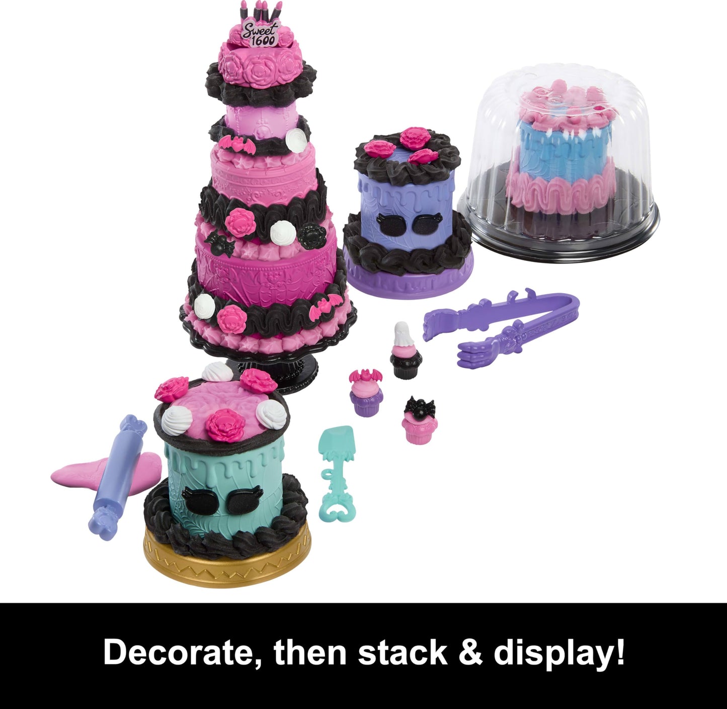 Monster High Scary Sweet Birthday Cake Kit with Clawdeen Wolf Doll, Cake Decorating Playset with 20+ Accessories Like Eerie Icin