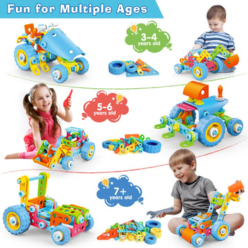 Moontoy Stem Toys For 3 4 5 6 7 8+ Year Old Boy Easter Gifts Easter Basket Stuffers, Toddler 3-5 Block Stem Kits Building Toys For Kids Ages 4-8 5-7 6-8 4-6 8-12 Erector Set Creative Activities 118Pcs