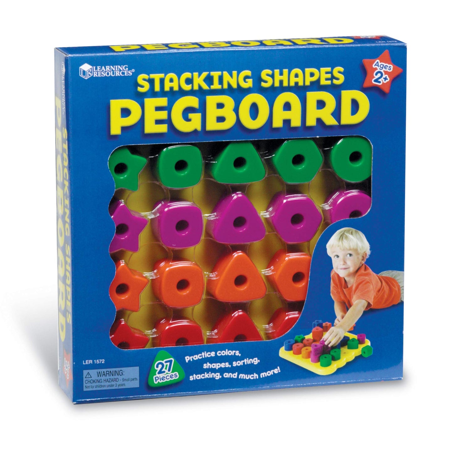 Learning Resources Stacking Shapes Pegboard, Toddler Pegboard, Stacking Pegboard Set, Fine Motor Toy, 27 Piece Set, Ages 2+
