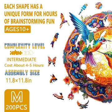 Wooden Puzzles for mature-themeds - Hummingbird Wooden Puzzle Mandala Unique Shaped Wooden Jigsaw Puzzles for mature-themeds Wood Puzzles mature-themed Perfect for Birthday Gift Family Game 200 Piece 11.8 x 11.8in
