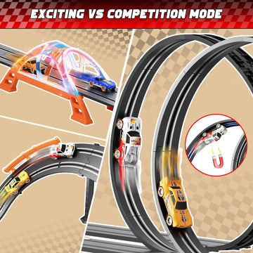 SUFICY Slot Car Race Track Set for Kids - 29ft Electric Race Car Track with 4 Slot Cars Dual Racing Tracks Lap Counter & LED Overpass Car Track Toy Gift for Boys Ages 6-12