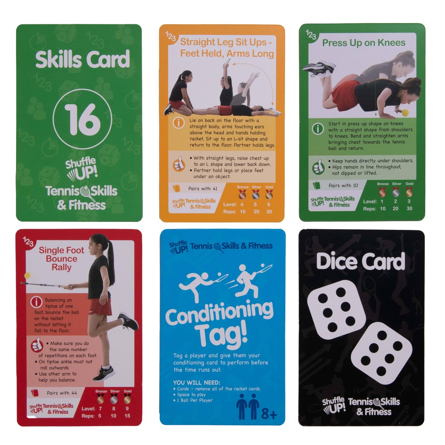 Shuffle Up Tennis Card Games - 70+ Fun & Active Skills Cards For Kids, Fitness Cards Develop Fundamentals, Stamina & Strength, Easy To Play For Kids | Multiple Skill Level Cards Include 2 Dices