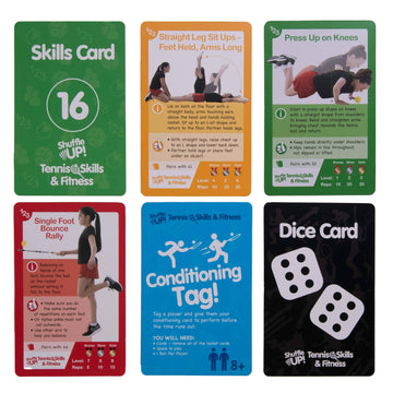Shuffle Up Tennis Card Games - 70+ Fun & Active Skills Cards For Kids, Fitness Cards Develop Fundamentals, Stamina & Strength, Easy To Play For Kids | Multiple Skill Level Cards Include 2 Dices