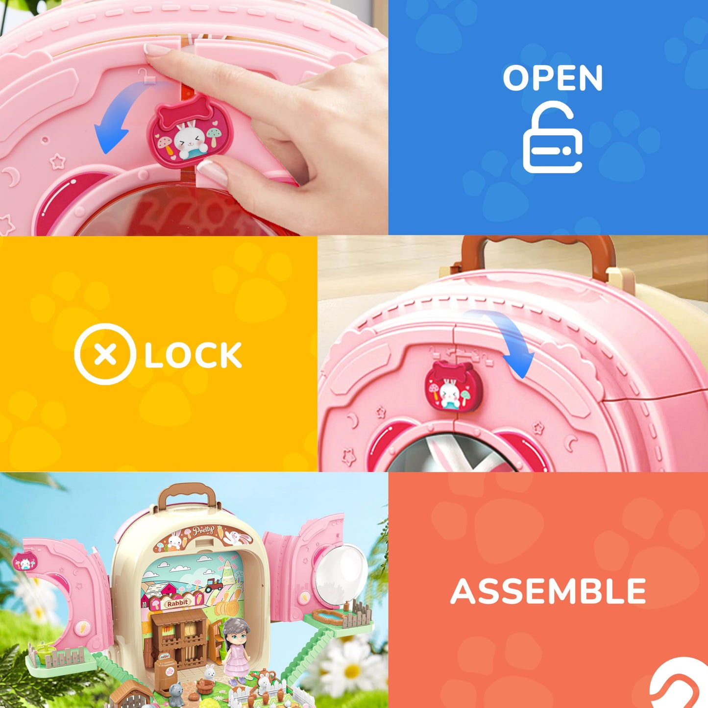 Smilesskiddo Pet Carrier Backpack Toy, 3 In 1 Care Playset, Pretend Play Accessories & Hair Dryer Toy, Rabbit Role Play Set For