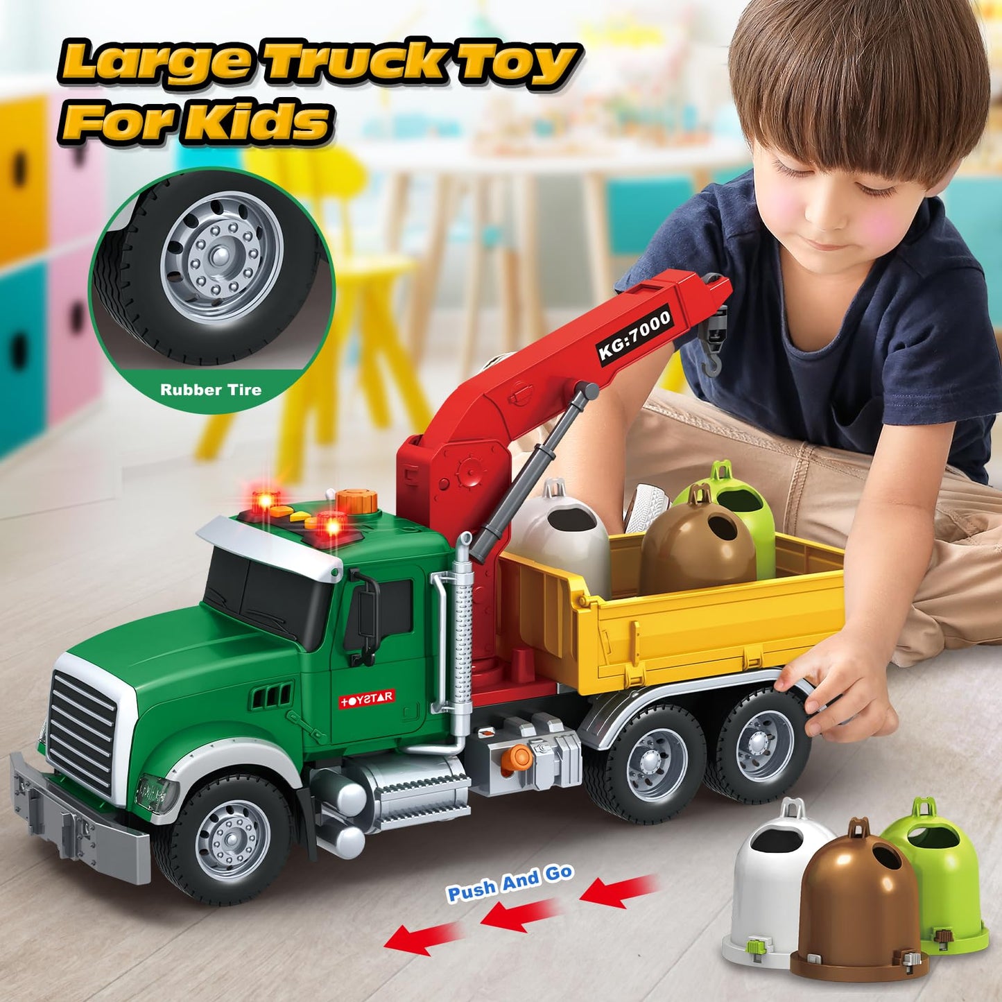 Kids Toys for 3 4 5 6 7 8 Years Old Boys, Large Garbage Sorting Truck Toy, Friction Powered Garbage Recycling Truck with Lights
